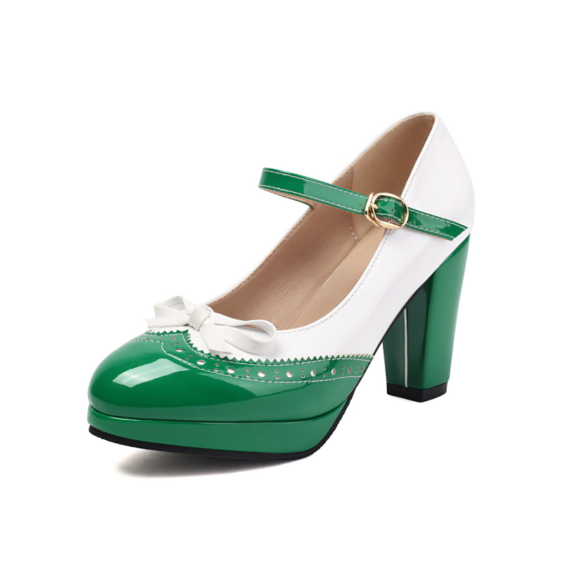 Női magas sarkú cipő – kerek orrú, PU felsőrész, vastag sarok, csattal zárható, középső nyílás 7–11 cm