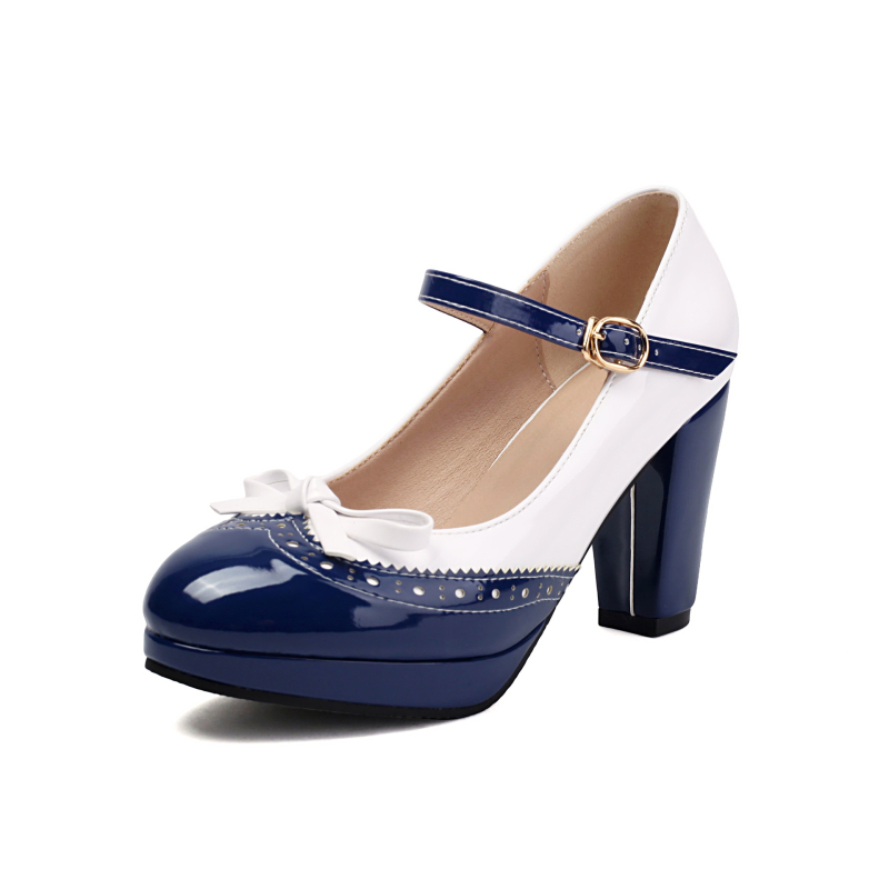 Női magas sarkú cipő – kerek orrú, PU felsőrész, vastag sarok, csattal zárható, középső nyílás 7–11 cm