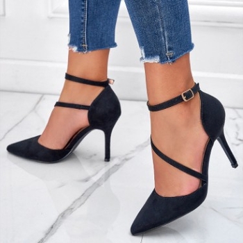 Sandale de nuntă pentru femei, vârf ascuțit, partea superioară PU, talpă din cauciuc, înălțime toc 3–6 cm, toc subțire, închidere cu cataramă