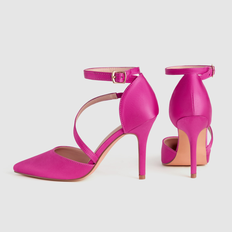 Sandale de nuntă pentru femei, vârf ascuțit, partea superioară PU, talpă din cauciuc, înălțime toc 3–6 cm, toc subțire, închidere cu cataramă