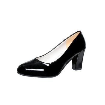 Női patentbőr cipő, kerek orrú, vastag középmagas sarok 3–6 cm, PU felsőrész, gumi talp, egyszínű