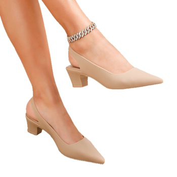 Sandale dama cu vârf ascuțit, șiret în spate, partea superioară PVC, toc mediu 3-6 cm