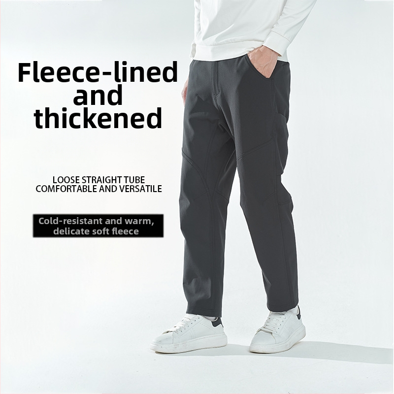 Newkisen pánske zimné vetruodolné soft-shell nohavice na behanie, voľný strih, stredná výška pásu, 10% elastan