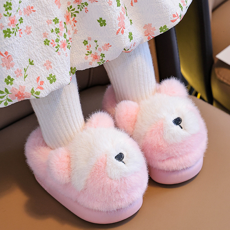 Unisex laste siseruumide papud Cartoon mustriga – pealne flis, tald PVC, lihtne jalga panna, keskmise paksusega, 4–12 aastat