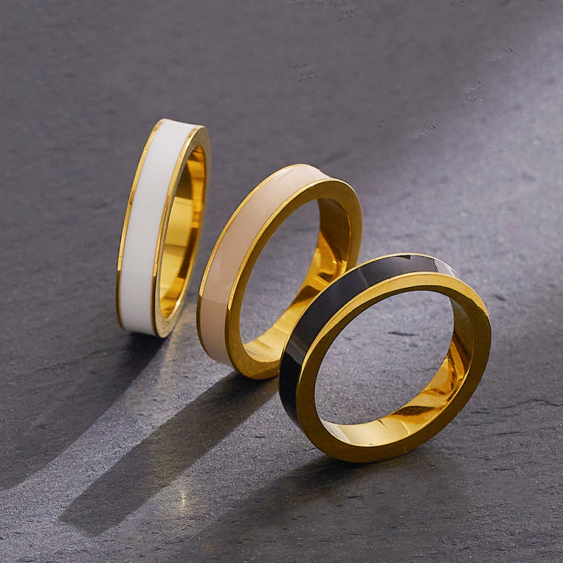 Prsteň z titánovej ocele, geometrický dizajn, epoxidový email s kvapkami, pre ženy