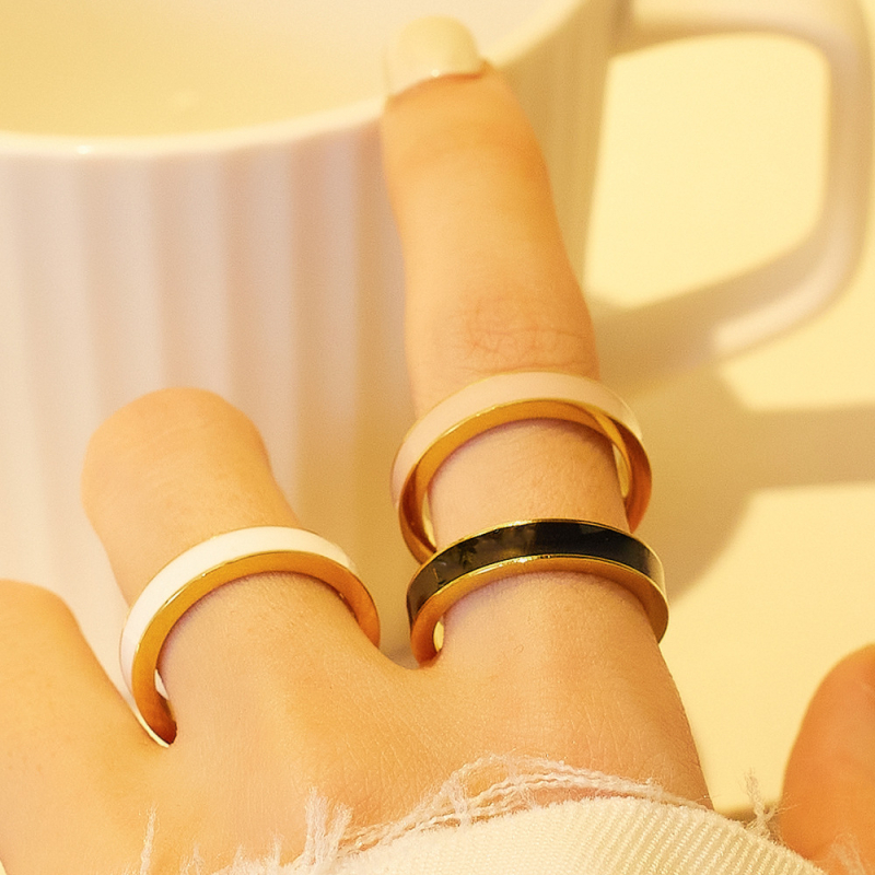 Prsteň z titánovej ocele, geometrický dizajn, epoxidový email s kvapkami, pre ženy