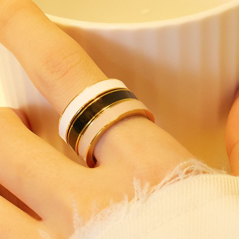 Prsteň z titánovej ocele, geometrický dizajn, epoxidový email s kvapkami, pre ženy