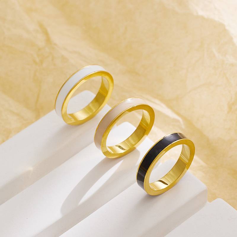 Prsteň z titánovej ocele, geometrický dizajn, epoxidový email s kvapkami, pre ženy