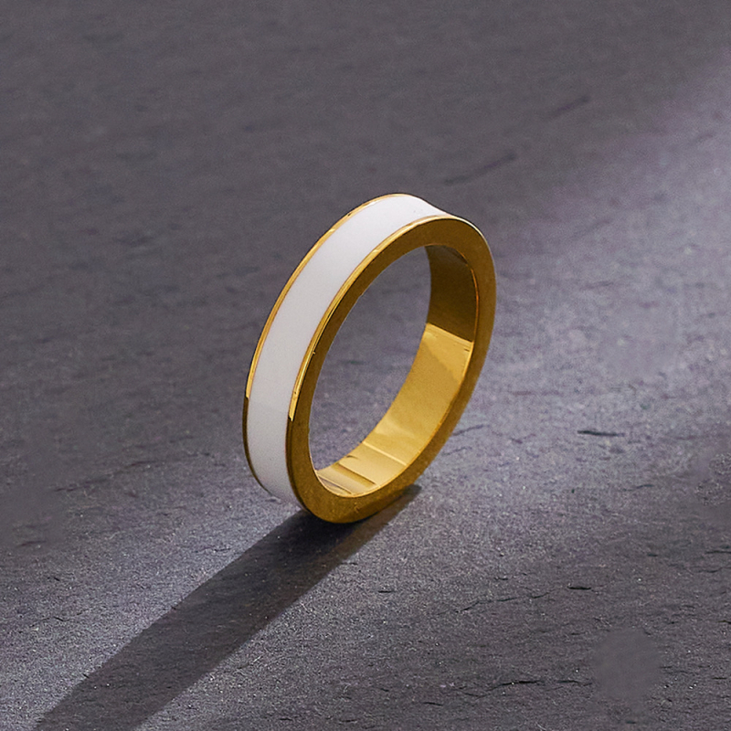 Prsteň z titánovej ocele, geometrický dizajn, epoxidový email s kvapkami, pre ženy