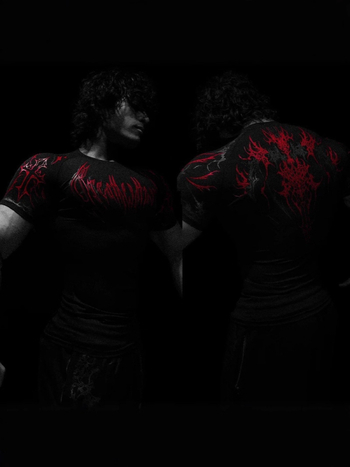 Tricou de antrenament slim cu imprimeu Skeleton demon, amestec Milk silk-poliester 91-95%, mâneci raglan, guler rotund, uscare rapidă, respirabil, absorbție umezeală, vară 2025