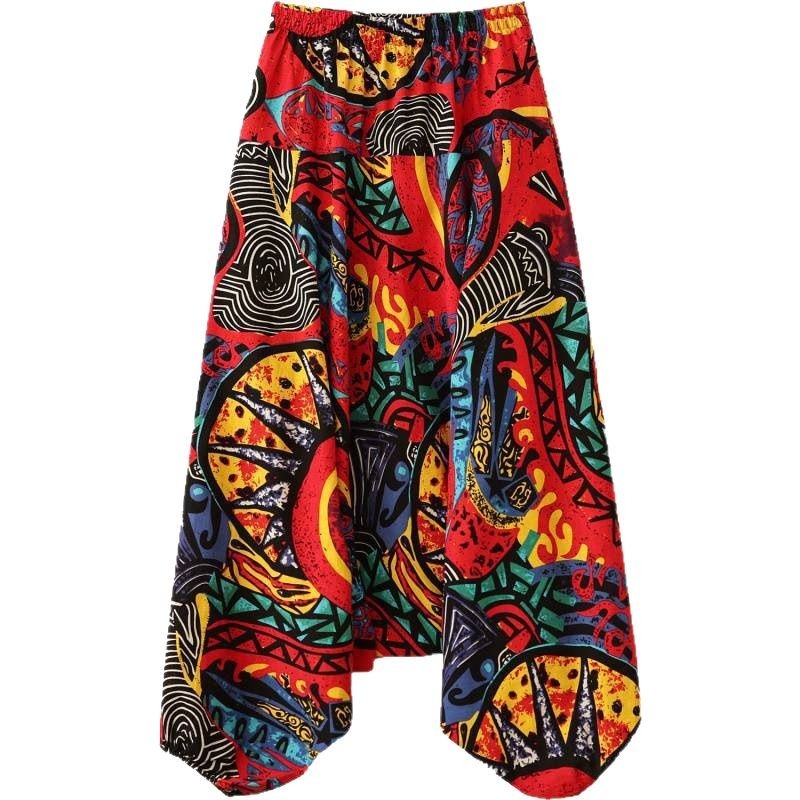 Casual baggy haremske hlače s etničkim uzorkom, visokim strukom, širokim krojem, pamuk i lan, ljeto 2025
