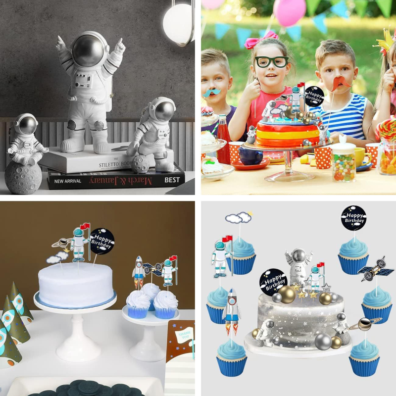22-dielny set dekorácií na cupcakes s astronautmi – papier, kartónové balenie