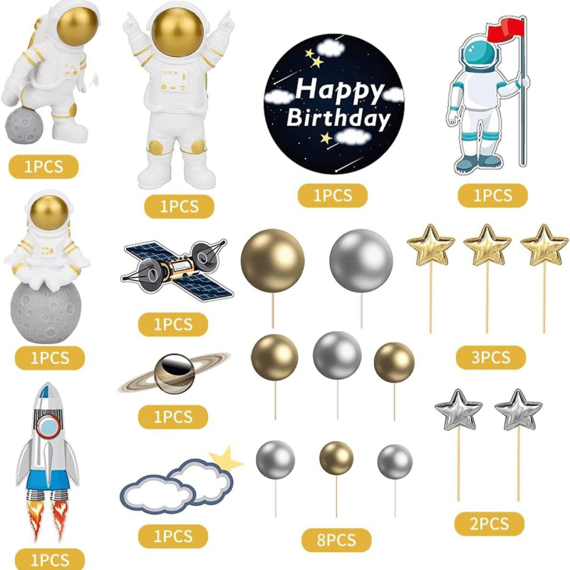22-dielny set dekorácií na cupcakes s astronautmi – papier, kartónové balenie