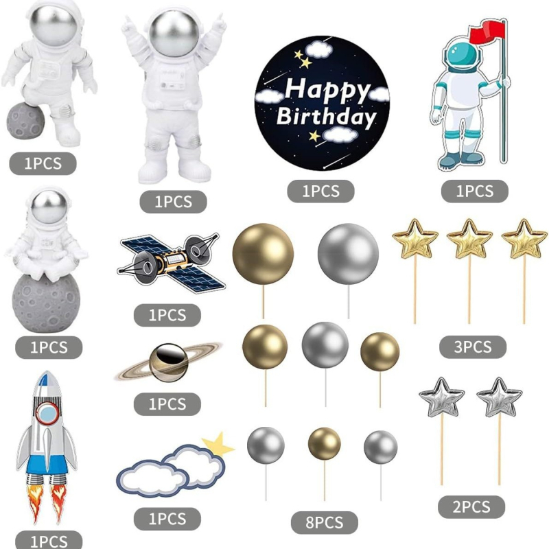 22-dielny set dekorácií na cupcakes s astronautmi – papier, kartónové balenie