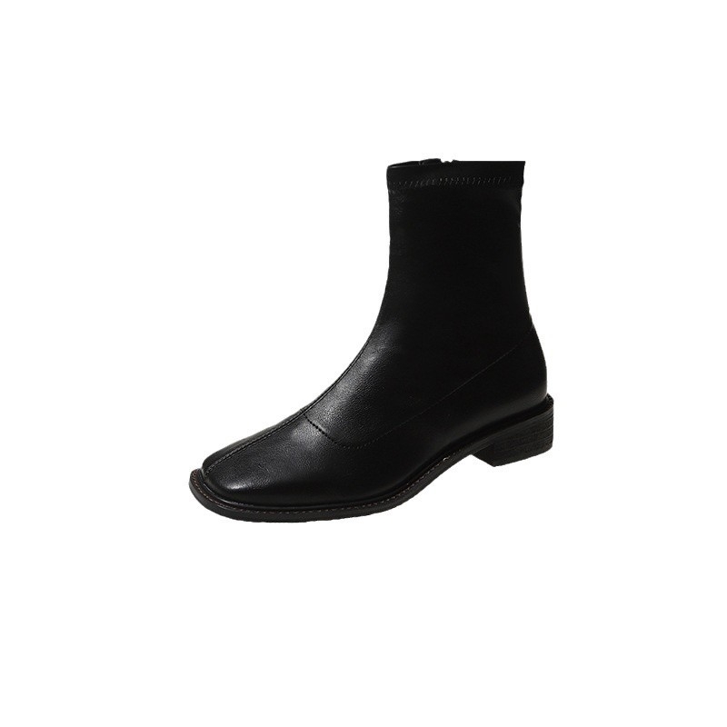 Női Martin csizmák, koreai stílus, négyzetes orr, oldalsó cipzár, alacsony vastag sarok (1–3 cm)