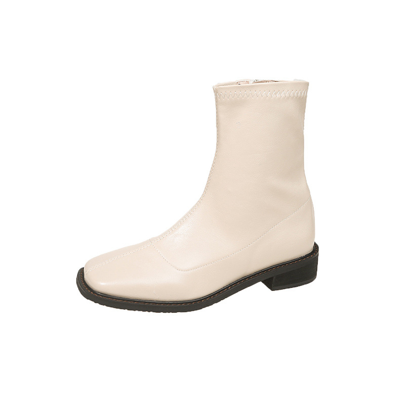Női Martin csizmák, koreai stílus, négyzetes orr, oldalsó cipzár, alacsony vastag sarok (1–3 cm)