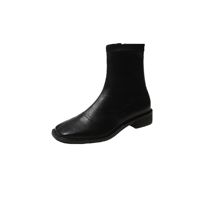 Női Martin csizmák, koreai stílus, négyzetes orr, oldalsó cipzár, alacsony vastag sarok (1–3 cm)