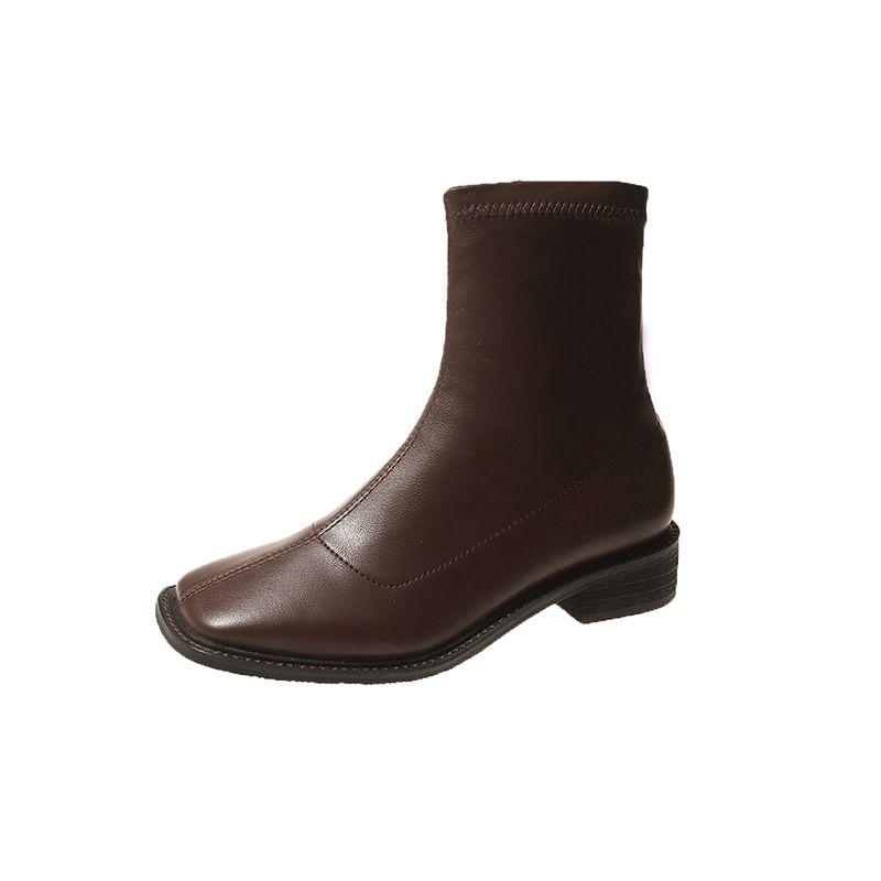 Női Martin csizmák, koreai stílus, négyzetes orr, oldalsó cipzár, alacsony vastag sarok (1–3 cm)
