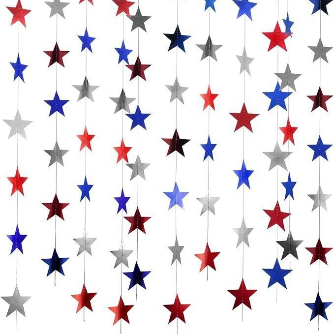 Prívesok s páskou do výzdoby miesta – päťcípová hviezda, papier a stuhy; vhodné pre domovú výzdobu a festivalové darčeky.