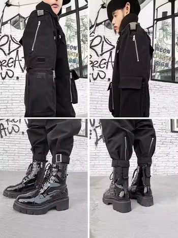 Dámske nohavice na jar 2024, voľný strih, polyester, stredná výška pása, s zipsom na koncoch nohavíc, street hipster štýl