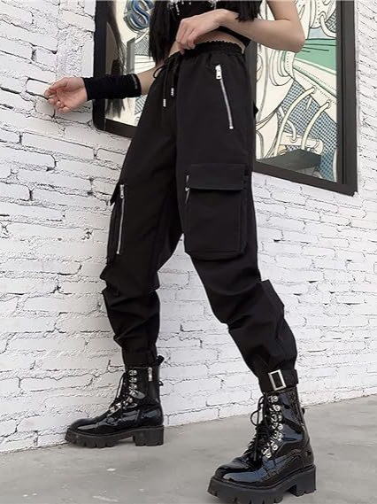 Dámske nohavice na jar 2024, voľný strih, polyester, stredná výška pása, s zipsom na koncoch nohavíc, street hipster štýl