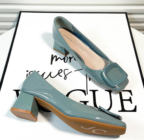 Loafers cu vârf pătrat, toc mediu 3–6 cm, talpă din cauciuc, tălpi PU