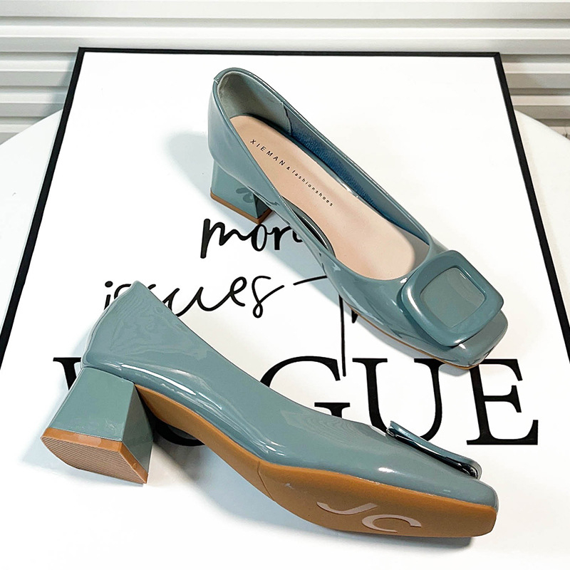 Loafers cu vârf pătrat, toc mediu 3–6 cm, talpă din cauciuc, tălpi PU