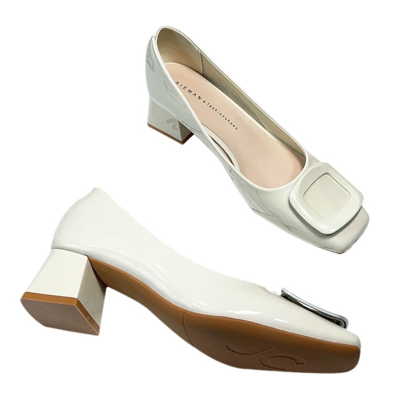 Loafers cu vârf pătrat, toc mediu 3–6 cm, talpă din cauciuc, tălpi PU