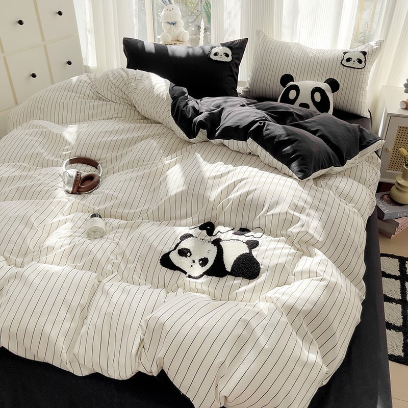 Set de lenjerie de pat din patru piese, țesătură periată, imprimare reactive, model desen animat, greutate 3000–3500 g