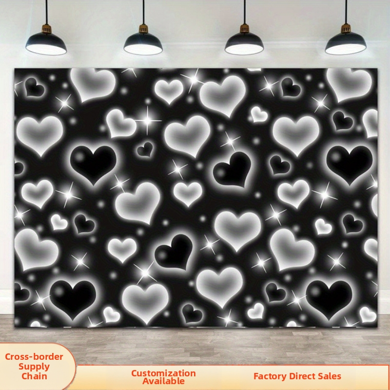 Valentínsky deň tematický horizontálny banner na pozadie pre fotenie so srdcom, polyesterová látka, plochá tlač, bez stožára, balené v OPP vrecku