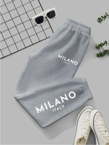 Unisex športové nohavice s potlačou písmen, fleecovou podšívkou, voľný strih, polyester 95%+