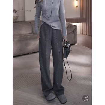 Pantaloni casual din acril cu talie elastică, croială largă, pentru femei, iarna 2022