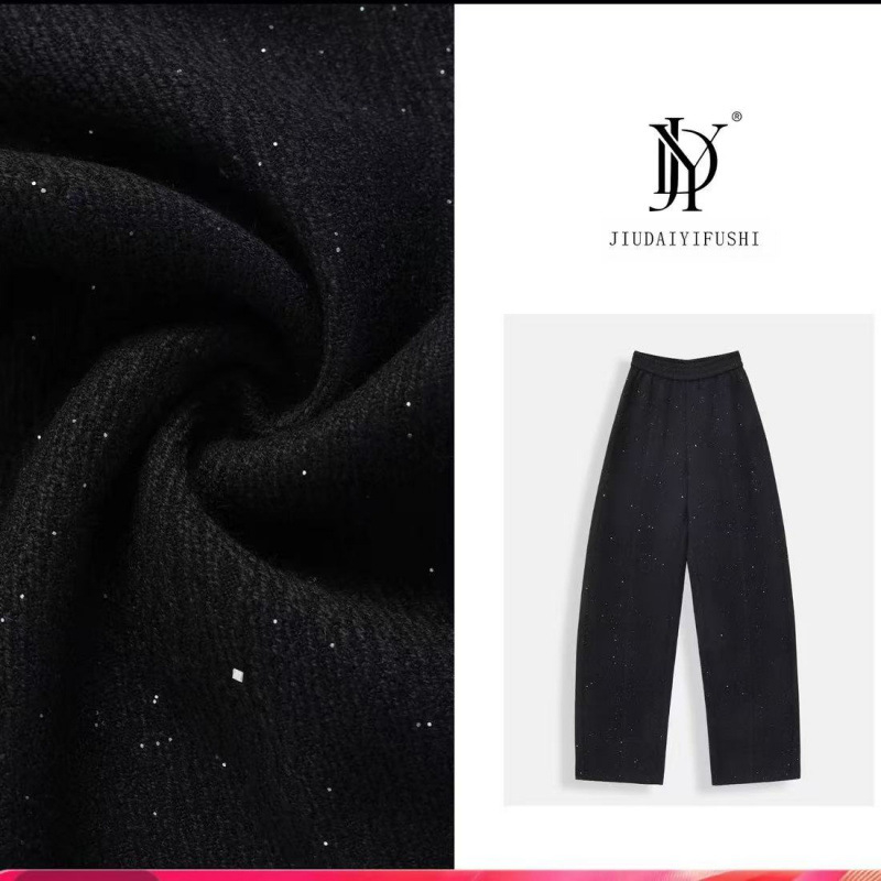 Pantaloni casual din acril cu talie elastică, croială largă, pentru femei, iarna 2022