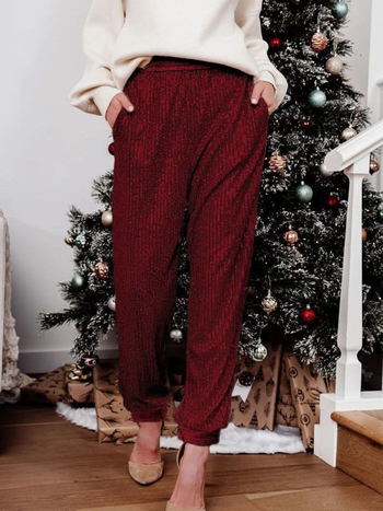 Γυναικείοι στενοί παντελόνες με παγιέτες και επένδυση, μεσαία μέση, λεπτό πολυεστέρας