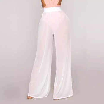 Pantaloni largi de femei din plasă (Korea net), talie înaltă, poliester 70–80% și spandex