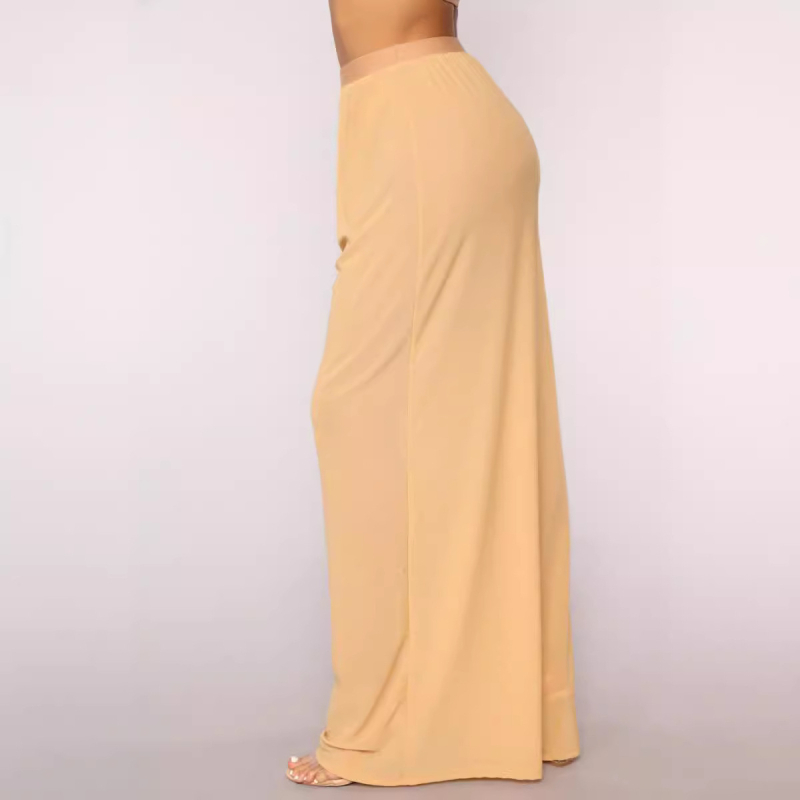 Pantaloni largi de femei din plasă (Korea net), talie înaltă, poliester 70–80% și spandex