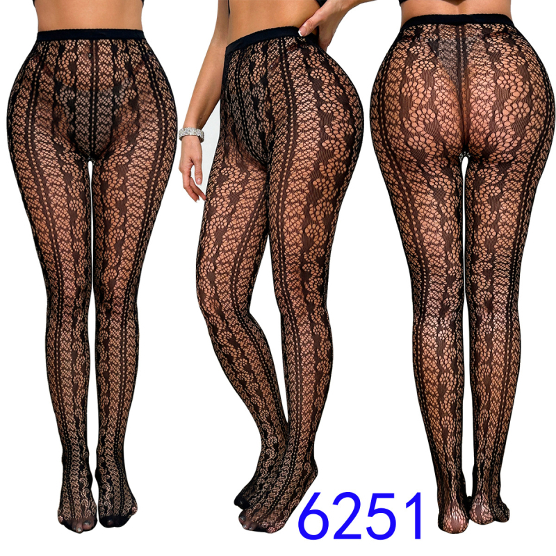 Seksualios tinklinės kojinės iš nailono su jacquard modeliu, plonos, atsparios plyšimui, su pėdos dalimi