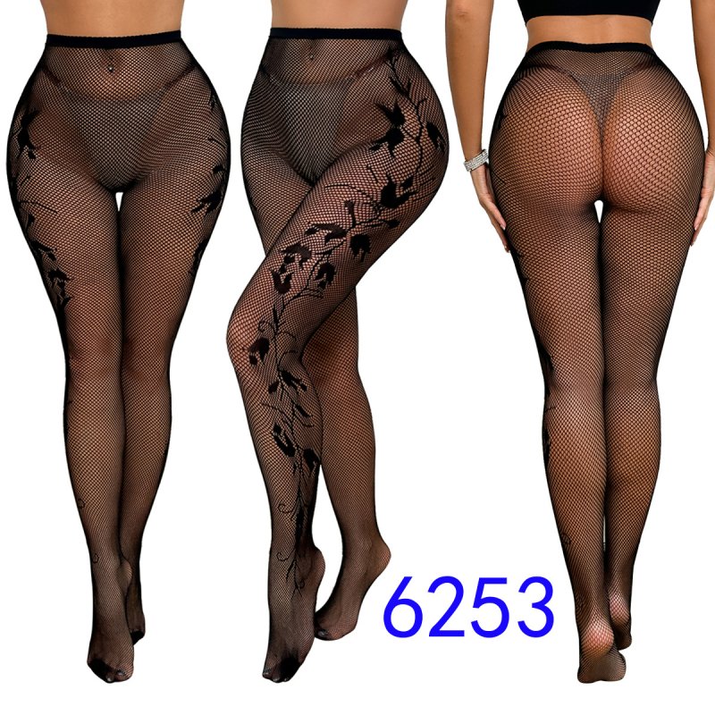 Seksualios tinklinės kojinės iš nailono su jacquard modeliu, plonos, atsparios plyšimui, su pėdos dalimi