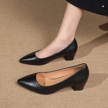 Pantofi Mary Jane pentru femei cu toc mediu – vârf ascuțit, PU, toc gros 3–6 cm, slip-on