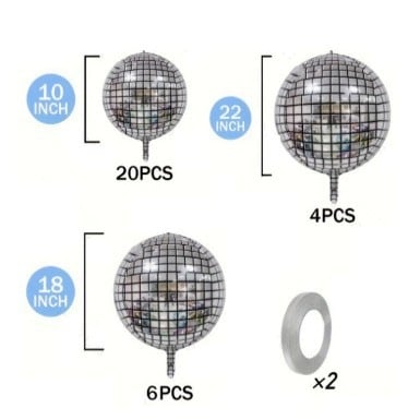 4D disco baloni od folije, okrugli, metalno srebrni, veličine 10, 18 i 22 inča, dekoracija za rođendane i događaje