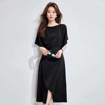 Šifoninė suknelė, A linijos siluetas, prancūziškas stilius, aukšta juosta, trumpomis rankovėmis