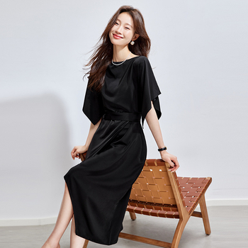 Šifoninė suknelė, A linijos siluetas, prancūziškas stilius, aukšta juosta, trumpomis rankovėmis