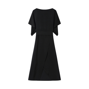 Šifoninė suknelė, A linijos siluetas, prancūziškas stilius, aukšta juosta, trumpomis rankovėmis