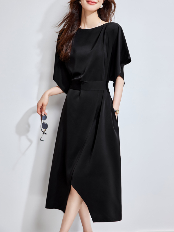 Šifoninė suknelė, A linijos siluetas, prancūziškas stilius, aukšta juosta, trumpomis rankovėmis