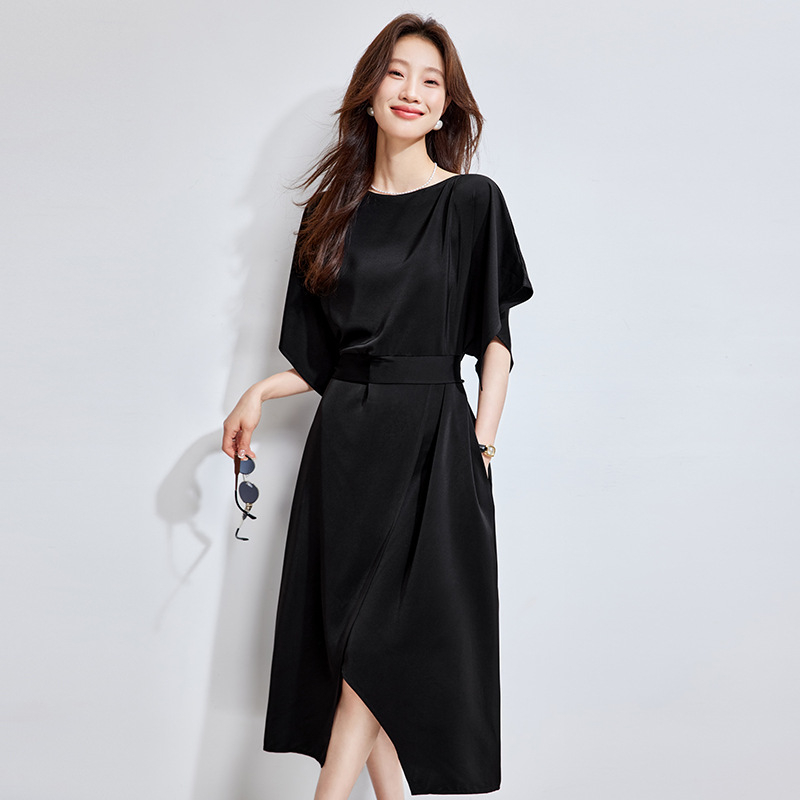 Šifoninė suknelė, A linijos siluetas, prancūziškas stilius, aukšta juosta, trumpomis rankovėmis