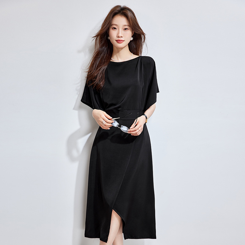 Šifoninė suknelė, A linijos siluetas, prancūziškas stilius, aukšta juosta, trumpomis rankovėmis