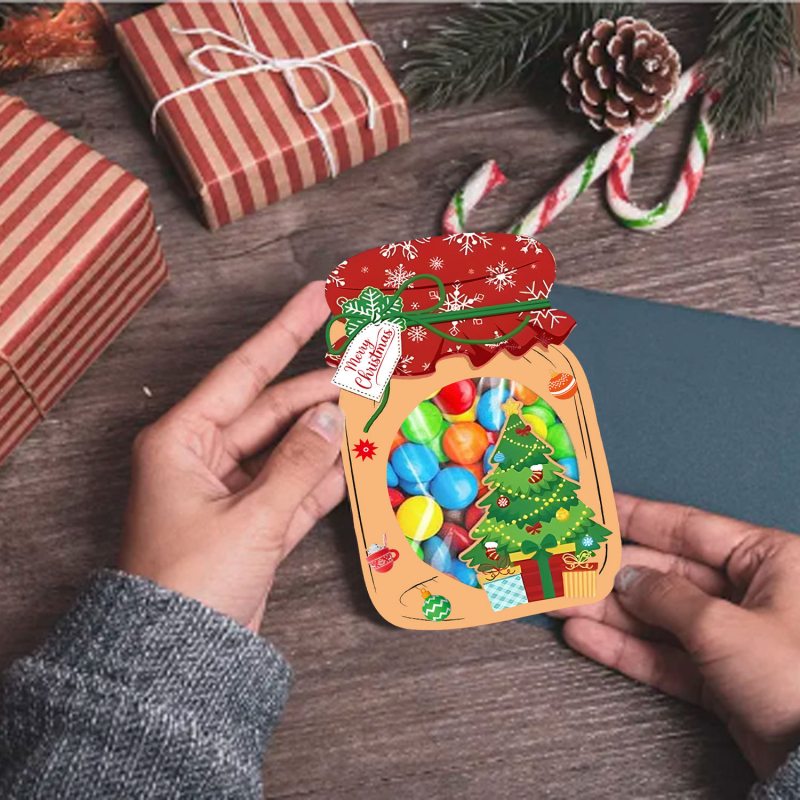 DIY vianočná kartička v mason pohári pre deti — Ručne vyrobená, Ziplock balenie, Materiál: Papier, Kód produktu Year-202507010, Téma: Vianoce