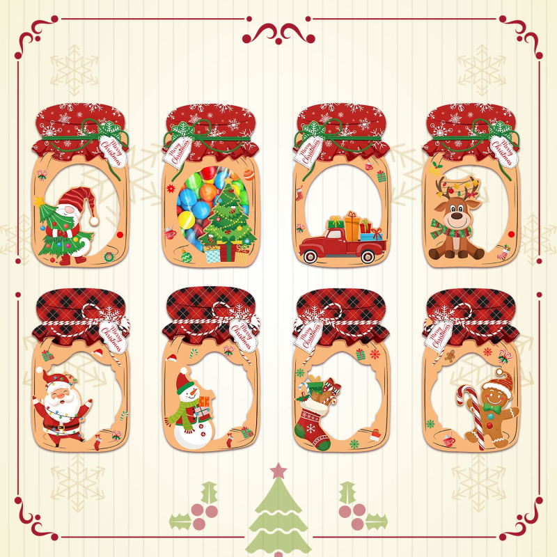 DIY vianočná kartička v mason pohári pre deti — Ručne vyrobená, Ziplock balenie, Materiál: Papier, Kód produktu Year-202507010, Téma: Vianoce