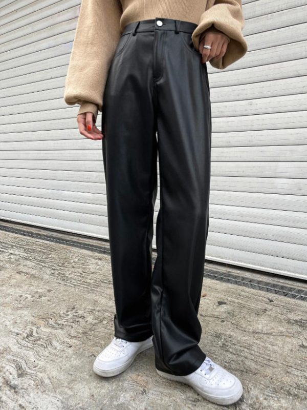 Ženske hlače ravnog kroja od poliestera, duge, srednji struk, elegantan stil (materijal: poliester; sadržaj: 95%+; struk: srednji; dužina: duga; elastičnost: blaga)