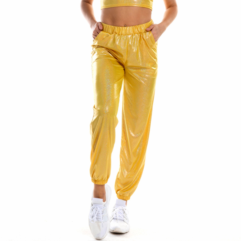 Ženske hip-hop casual hlače, sjajne i prozračne, poliester-elastan smjesa, srednji pojas, labavi kroj, ravne nogavice